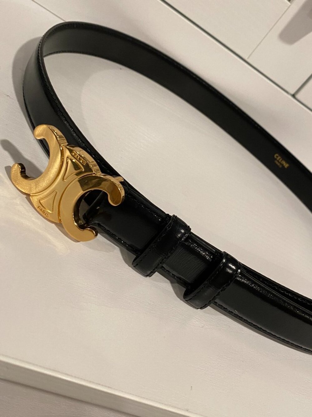 Celine Black Leather Belt with Gold Buckle